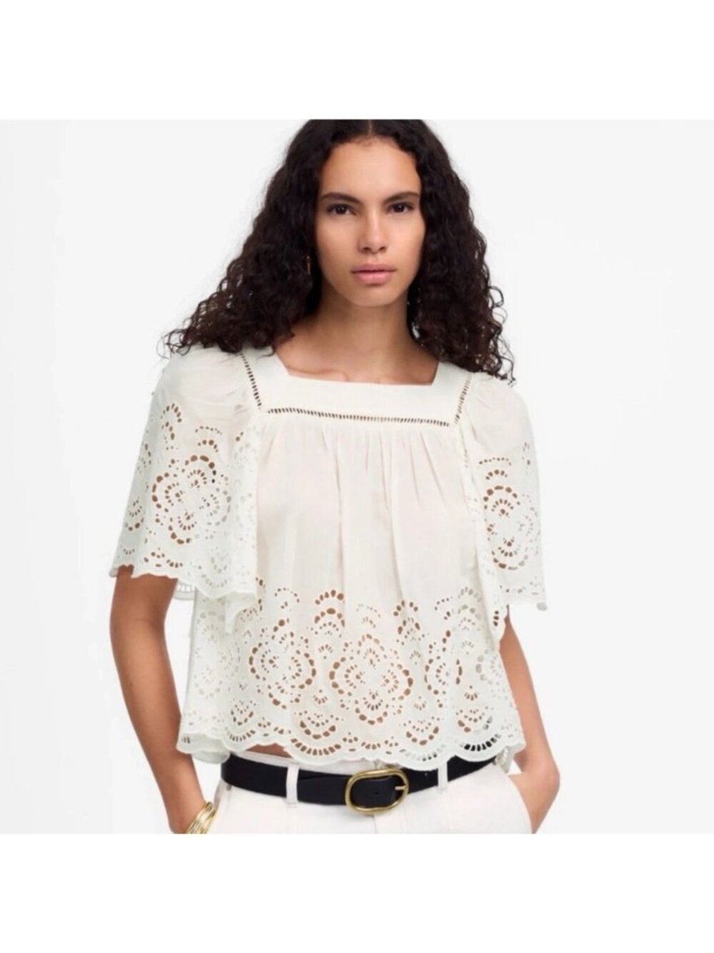 NWT Madewell White Flutter-Sleeve Top - Size: Extra Small